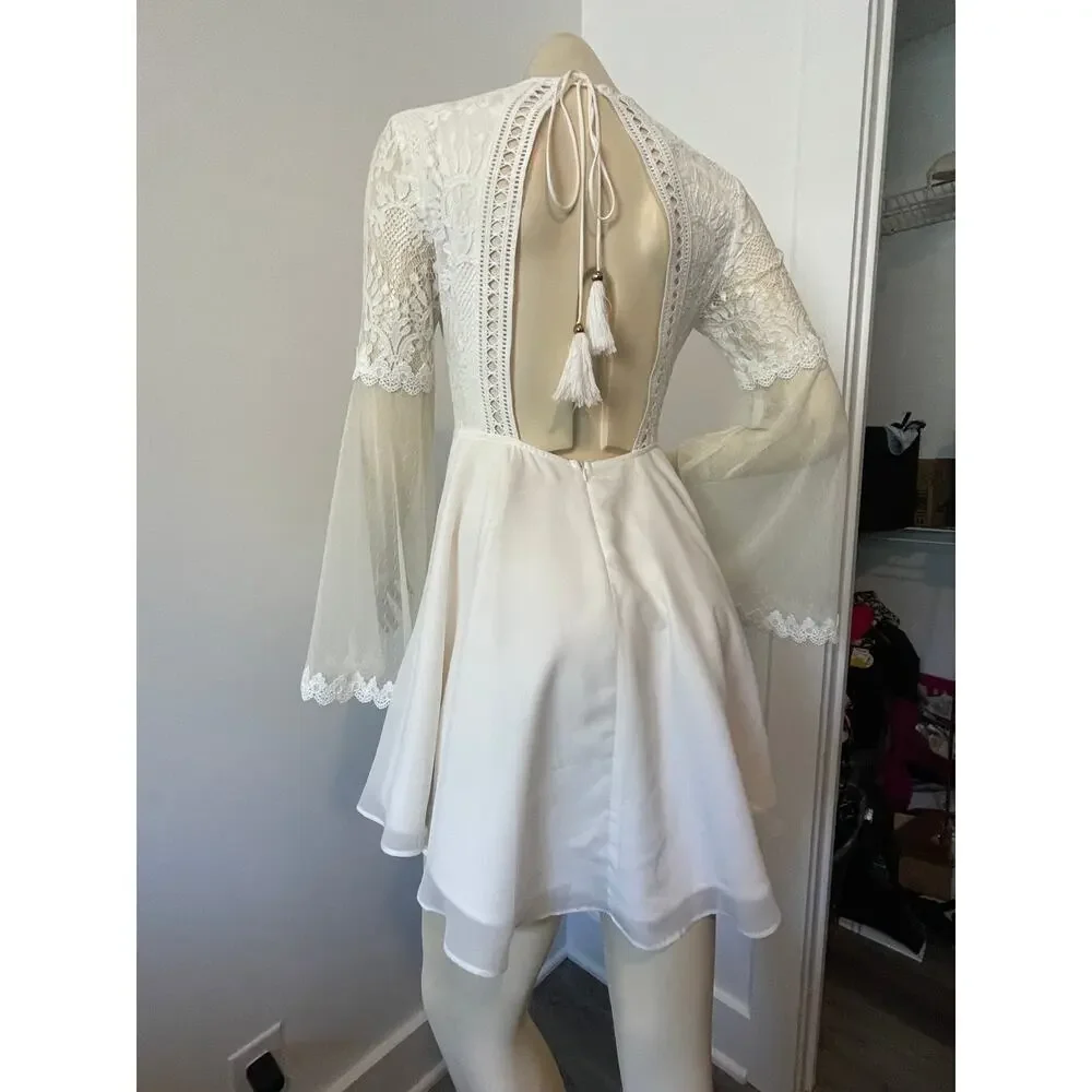 Two Sisters Bethany Lace Boho Short White Wedding Dress Size 8 - Picture 10 of 11